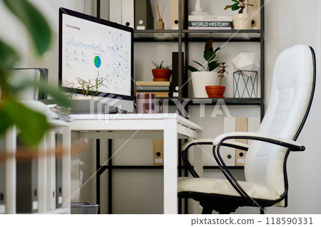 Organizing Modern Workspace with Indoor Plants and Shelves Organizing Modern Workspace with Indoor Plants and Shelves 118590331