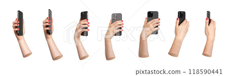 Berlin Germany July 21 2024, Woman hands holding, using mobile phone, smartphone, iphone camera, set Berlin Germany July 21 2024, Woman hands holding, using mobile phone, smartphone, iphone camera, set 118590441
