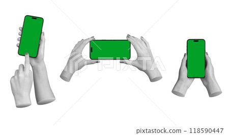 Berlin Germany July 21 2024 Hand holding mobile phone screen mockup, using smartphone display mock 118590447