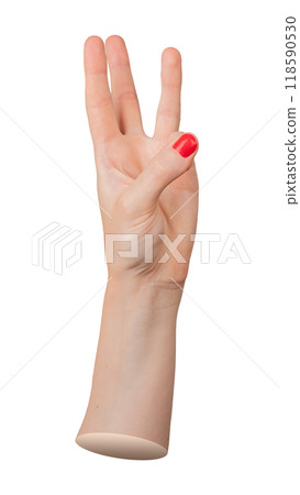 Hand showing 6 six sign, digit, body language, isolated on white background Hand showing 6 six sign, digit, body language, isolated on white background 118590530
