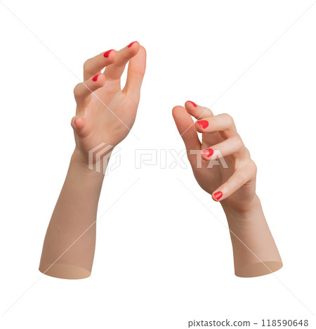 Two hand reaching out, outstretched palms open and ready to hold or take something, isolated on Two hand reaching out, outstretched palms open and ready to hold or take something, isolated on 118590648