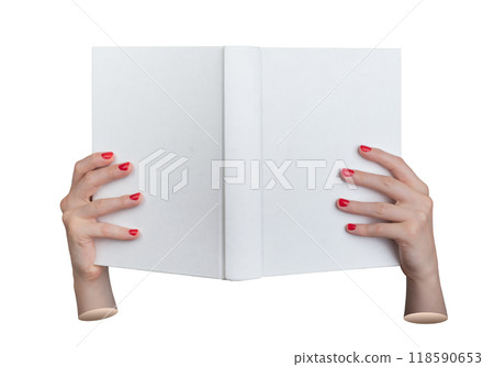 Book, hard cover mockup, blank hardback mock up. Hands holding paper literature, advertising, Book, hard cover mockup, blank hardback mock up. Hands holding paper literature, advertising, 118590653