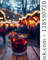 A photo of a warming hot drink, tea, mulled wine, grog at a European Christmas Fair 118590720