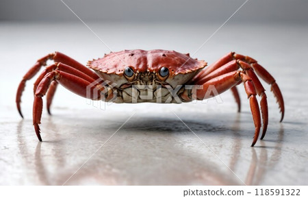 Closeup image of a crab resting on a clean, white surface 118591322