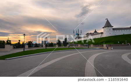 Kazan, Tatarstan, Russia. View of the Kazan Kremlin during sunset Kazan, Tatarstan, Russia. View of the Kazan Kremlin during sunset 118591640