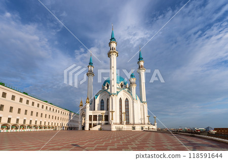 Kul Sharif Mosque, Kazan, Tatarstan, Russia. Evening view of the main attraction of the Kazan Kremlin Kul Sharif Mosque, Kazan, Tatarstan, Russia. Evening view of the main attraction of the Kazan Kremlin 118591644