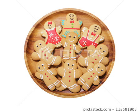 plate of gingerbread cookies isolated on white background, 118591903