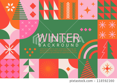 Bright winter geometric banner in flat style. Bright winter geometric banner in flat style. 118592160