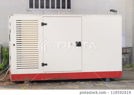 Emergency power supply. Diesel generator for emergency power supply. Backup power supply of generator. Industrial generator.  118592819