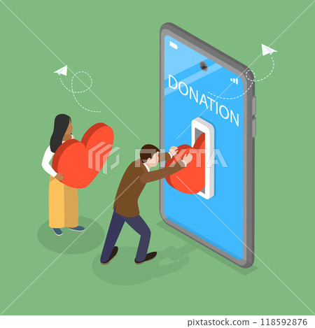 3D Isometric Flat Vector Illustration of Charity Donation, A Mobile Social App for Volunteer Work 118592876