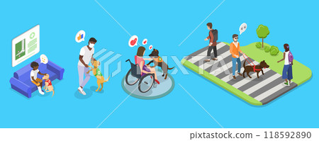 3D Isometric Flat Vector Illustration of Guide Dogs , Providing Independence and Support for Individuals with Visual Impairments 118592890