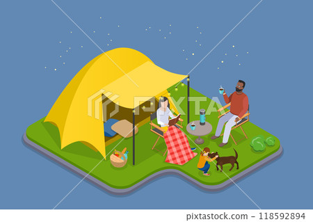 3D Isometric Flat Vector Illustration of Glamping, Glamour Camping 118592894