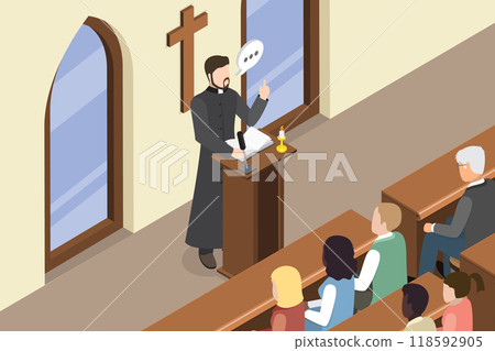 3D Isometric Flat Vector Illustration of Church Priest, Tradition Trust Faith and Orthodox Religion 118592905