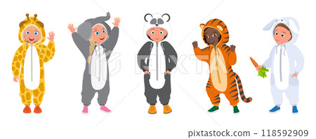 3D Isometric Flat Vector Illustration of cute Pajamas For Kids, Childrens Animal-themed Outfit for Dress-Up and Costume Play 118592909