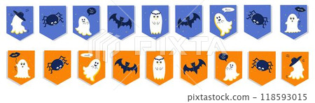 Cute Halloween garlands with spider, funny ghosts, bat. 118593015