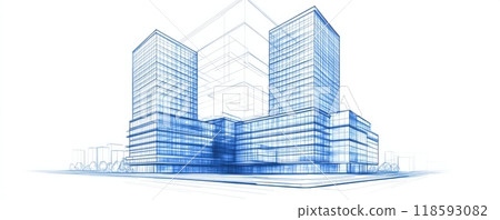 Blueprint drawing of modern skyscraper architecture showcasing urban building design and structural precision 118593082