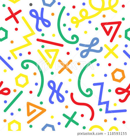 Vector Simple childish scribble backdrop. Colorful line doodle seamless pattern. Creative minimalist style art background for children 118593155