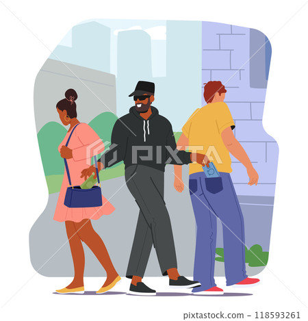 Thief Stealing Wallet And Money From People In A Crowded Street. Cartoon Vector Image Highlighting Urban Crime 118593261