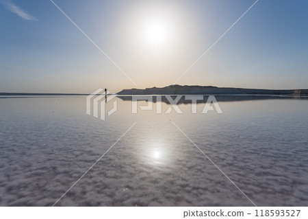 Reflection on Tuzbayl Salt Lake in Mangistau, Kazakhstan Reflection on Tuzbayl Salt Lake in Mangistau, Kazakhstan 118593527