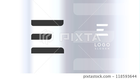 Bold futuristic logo monogram, sleek minimalistic letter E for innovative tech company, science bio lab, sport label, futuristic and cosmic inspired designs. Vector illustration. 118593644
