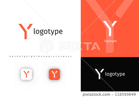Minimalistic geometric letter Y monogram for blueprint project, architectural building, futuristic technology, innovative science. Modern logo concept. Vector illustration 118593649