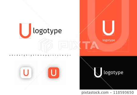 Minimalistic geometric letter U monogram for blueprint project, architectural building, futuristic technology, innovative science. Modern logo concept. Vector illustration Minimalistic geometric letter U monogram for blueprint project, architectural building, futuristic technology, innovative science. Modern logo concept. Vector illustration 118593650