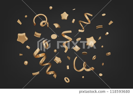 3D gold metallic confetti set 118593680