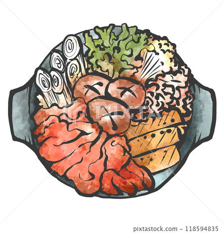 壽喜燒手繪筆畫風格插畫 壽喜燒手繪筆畫風格插畫 118594835