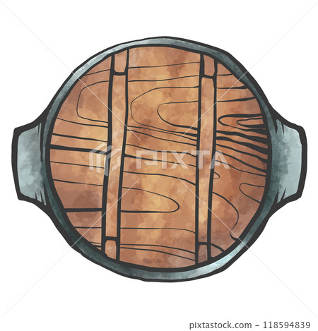 Hand-drawn brush-style illustration of a sukiyaki pot 118594839
