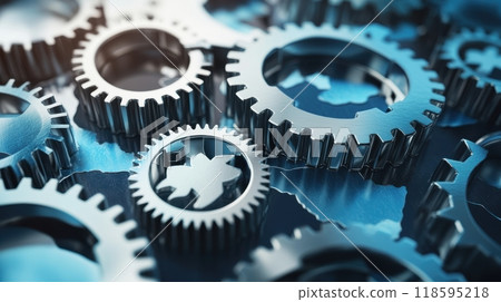 A close up of gears with a blue background A close up of gears with a blue background 118595218