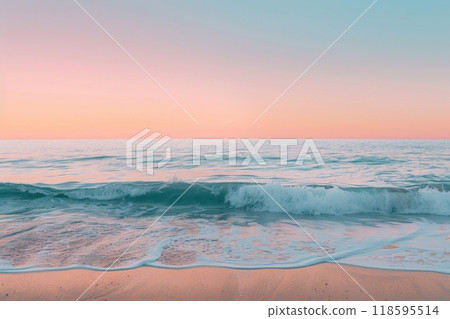 Pastel sunset over calm ocean waves 118595514