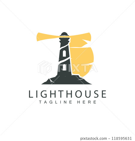 Lighthouse logo beacon tower ship signal simple beach port design template 118595631