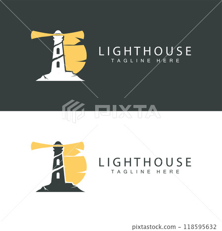 Lighthouse logo beacon tower ship signal simple beach port design template 118595632