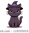 戴著女巫帽的黑貓插畫 118595659
