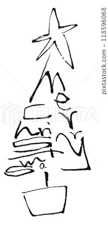 Christmas tree shaped calligraphy message written with a brush 118596068