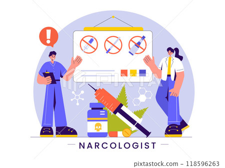 Narcologist Vector Illustration Featuring a Doctor, Drug Addiction Awareness, and Alcohol and Tobacco Issues in Healthcare in a Flat Background 118596263