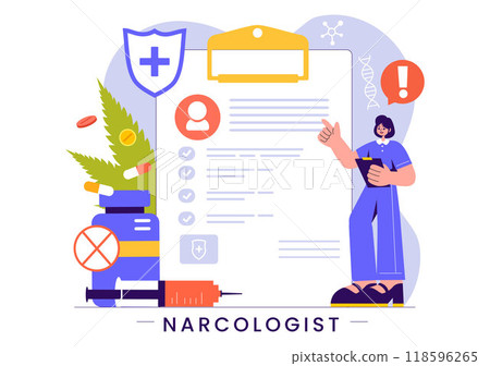 Narcologist Vector Illustration Featuring a Doctor, Drug Addiction Awareness, and Alcohol and Tobacco Issues in Healthcare in a Flat Background 118596265