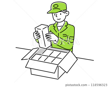 一名男工人將行李放入紙箱 118596323
