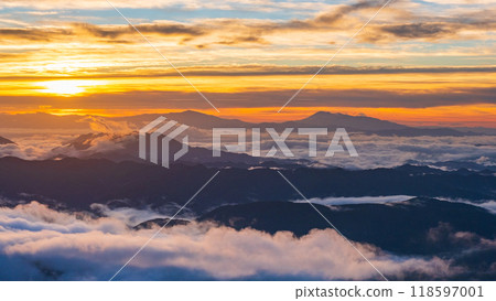 Climbing Mt. Karamatsu in autumn: Dawn (from near Happoike Sanso) 118597001