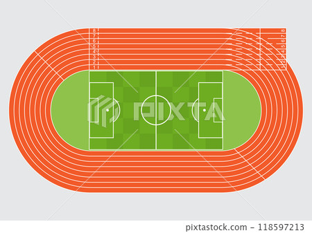 Top view of sport stadium.Running track stadium competition. Top view of sport stadium.Running track stadium competition. 118597213