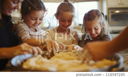 Family Baking Together, Focused on Dough Mixing 118597285
