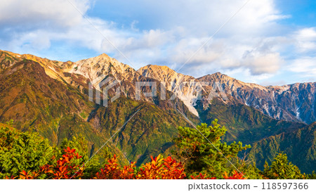 Autumn climbing of Mt. Karamatsu: View of the Hakuba Sanzan mountains 118597366