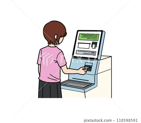 A woman checking in at an automated reception machine at a hospital 118598591
