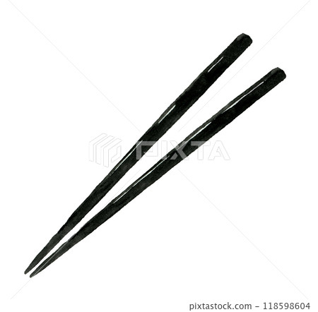 黑色筷子、餐具及家用品手繪水彩插畫素材 118598604