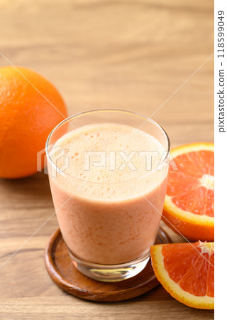 Orange yogurt smoothies in glass, Healthy fruit drink 118599049