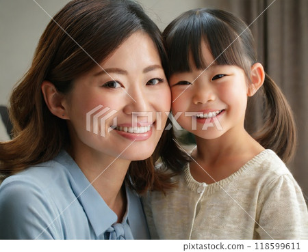 Smiling mother and daughter - AI generation Smiling mother and daughter - AI generation 118599611