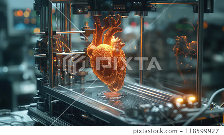Bioengineered 3D printer produces a human heart. Genetic futuristic technology 118599927