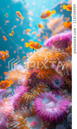 Ocean coral reef underwater. Sea world under water background 118599994