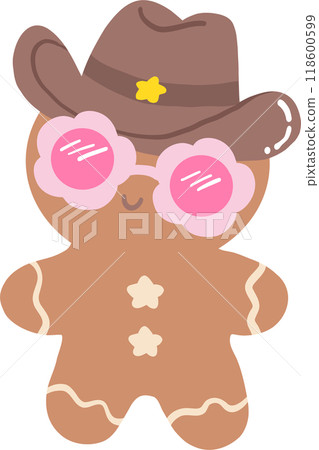 Groovy Retro Cowboy Gingerbread Christmas Illustration Groovy Retro Cowboy Gingerbread Christmas Illustration 118600599