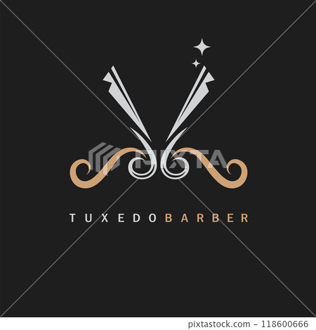 tuxedo haircut logo icon vector concept design 118600666